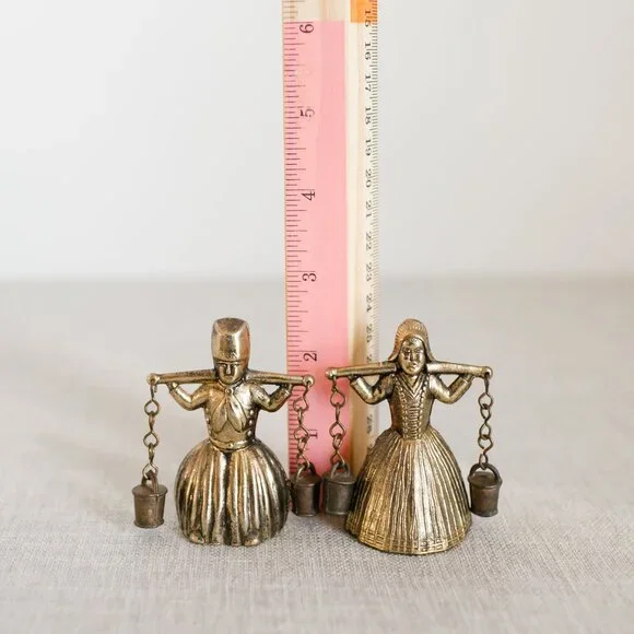 Vintage Brass Bell Water Carrier Figurines Pair Collectible - Picture 4 of 11